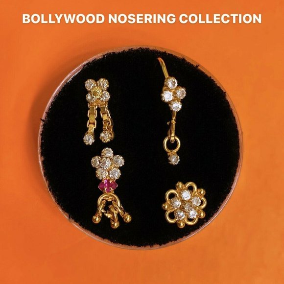 Dangle Hoop Nosering Indian Style Made 925 Sterling Silver With Gold Plating - Picture 3 of 4